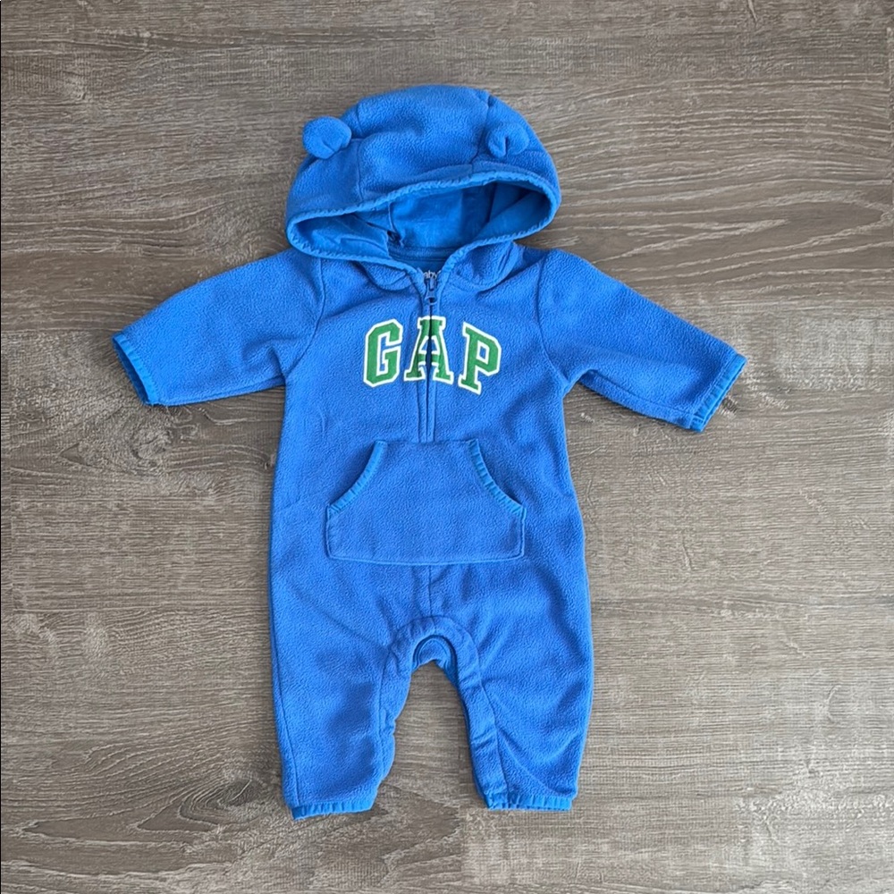 GAP Blue Baby Hooded Onesie 0-3 Months